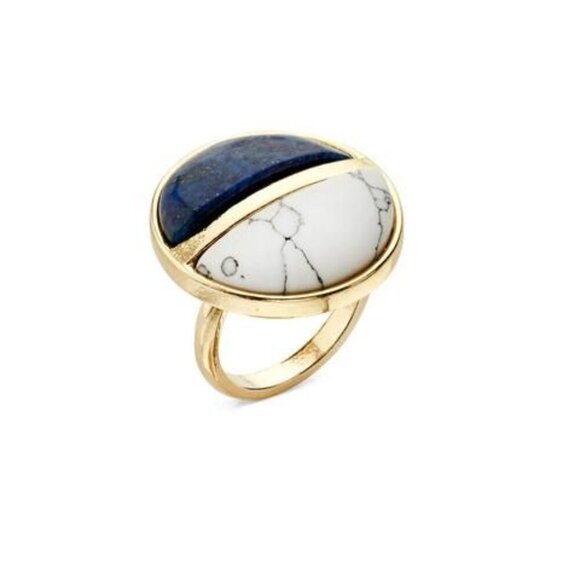NWT 7 Charming Sisters Gold Tone "Perserverance Ring" Howlite  Lapis Lazuli Ring - Picture 1 of 7